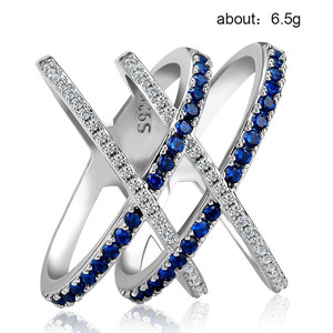 Anello a Forma di X con Cristalli Blu per Donne, Accessorio Moda Geometrico per Uso Quotidiano e Feste - Product Image 5