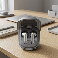 Écouteurs sans fil gris avec étui de chargement, kit de démarrage pour bureau, accessoires informatiques de bureau