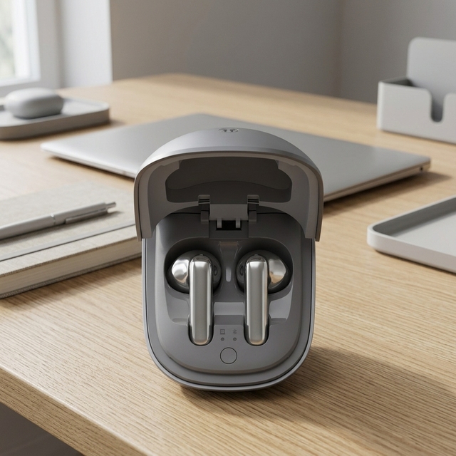 Gray Wireless Mouse Earbuds Charging Case Office Onboarding Kit Desk Computer Accessories