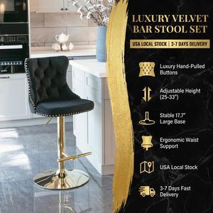 [US Stock] Modern Bar <strong>Stools</strong> <strong>Set</strong> of 2 Comfortable Tufted Gold Base Upholstered Back Fast Delivery From US MOQ 1 <strong>Set</strong> - Product Image 1