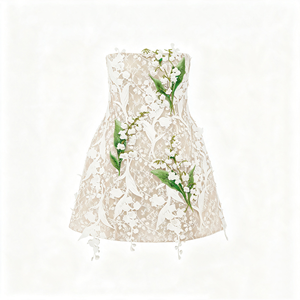 Abito Mini Bianco Senza Spalline con Pizzo 3D a Mughetto e Perline, Vestito Aderente in Tulle Elegante per Matrimoni, Cocktail, Serate Formali - Product Image 1
