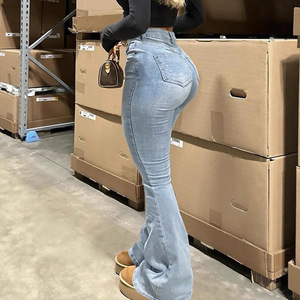 Calça Jeans Feminina Boot Cut Streetwear de Verão com Cintura Alta, Ajuste Slim, Zíper e Alta Elasticidade em Cor Sólida - Product Image 4