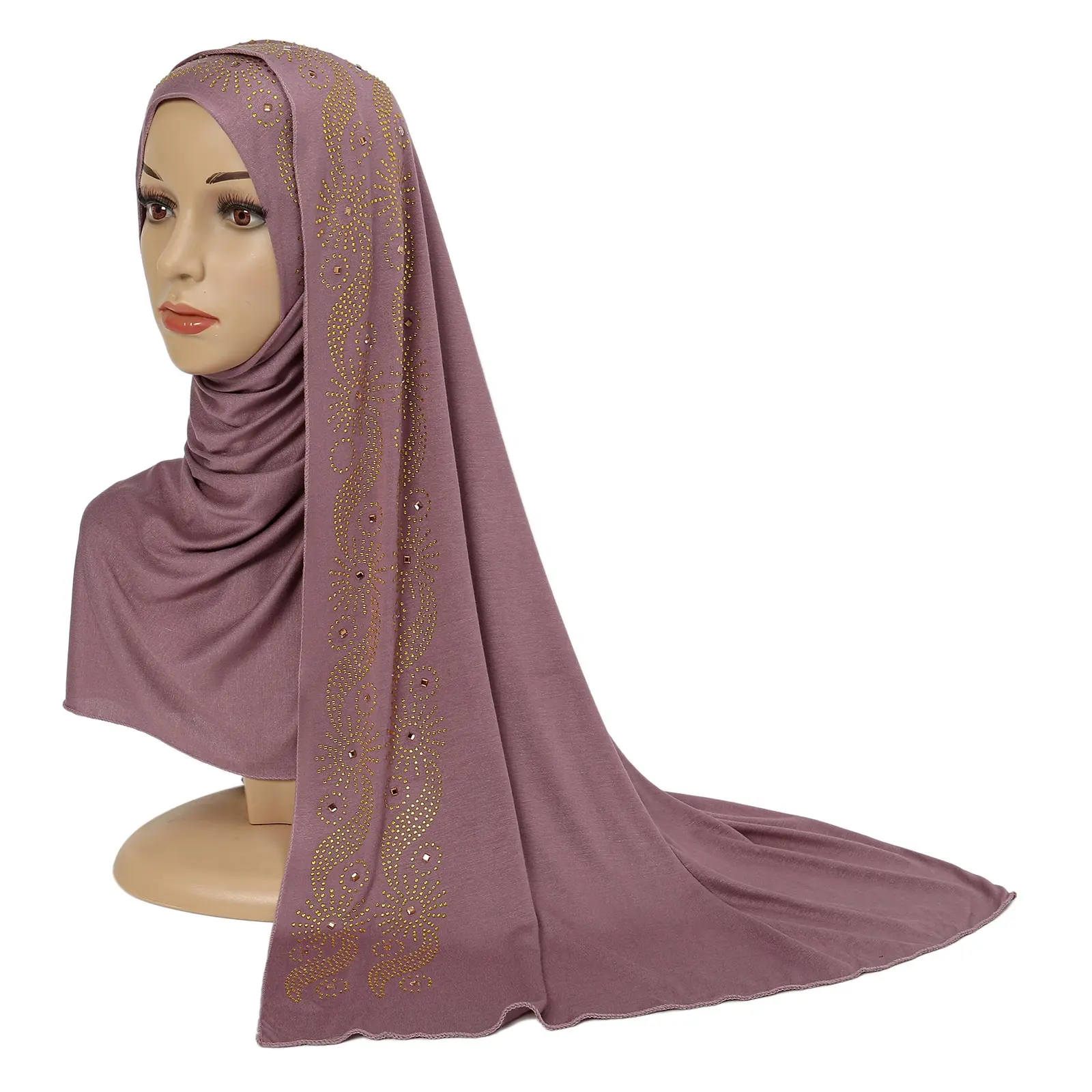 Rhinestone hijab đồng bằng Jersey khăn hồi giáo headscarf pha lê khăn choàng hijab và kết thúc tốt đẹp phụ nữ hồi giáo hôi