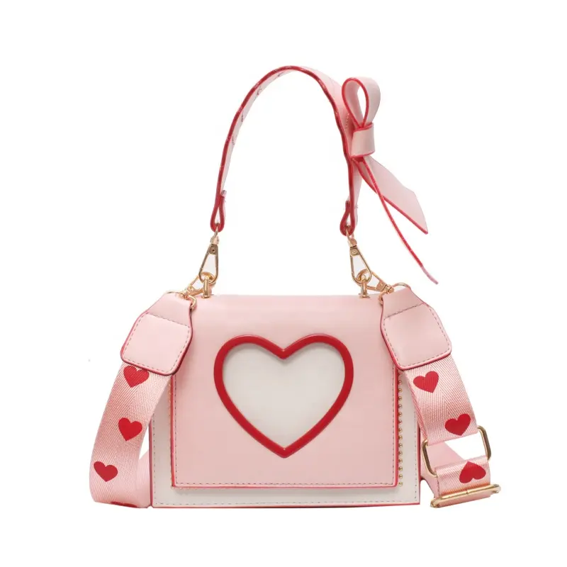Hot selling fashion pink women's ladies cute heart handbag bags