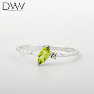 New Designs Peridot Ajustable Korean Rings 925 Sterling Silver Ring For Girl