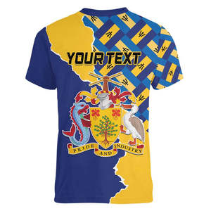 Barbados <span class=keywords><strong>Emancipation</strong></span> Day Hombres Camiseta con cuello en V Freedom and Unity Custom Barbados logo Camisetas para hombres - Product Image 3