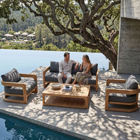 Muebles de Patio de Teca en Forma de C para Resort de Lujo, Sofá Seccional Profundo con Asientos Profundos, Cojín Resistente al Agua, Color Personalizado