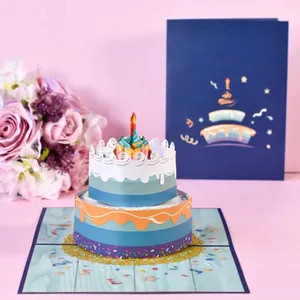 Customizable 2024 Birthday Cake And Gift Box Shaped Pop-Up 3D Greeting Cards Packaging Printing Products
