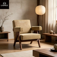 Fauteuil lounge moderne rembourré avec pieds en bois en forme de A, chaise d'appoint confortable et rembourrée pour appartement, réception, mobilier contractuel