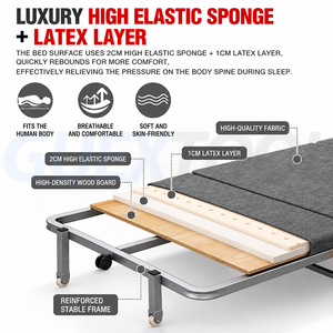 Lit pliant simple, lit d’appoint et de camping avec panneau rigide, pliable en trois, pour maison et voyage - Product Image 3