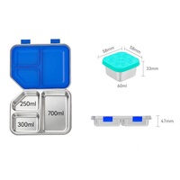 Boîte à lunch réutilisable pour enfants en acier inoxydable 304, 3 compartiments, joint en silicone anti-fuite, boîte à bento pour enfants, garderie, école