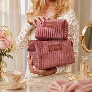 Personalized Velvet Makeup <b>Bag</b>, Custom Cosmetic <b>Bag</b> With Name, Portable Travel Toiletry Makeup Organizer Pouch - Product Image 5