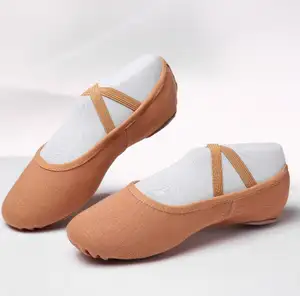 Yeni gelenler tam streç tuval dans bale ayakkabıları terlik Flats pompaları kız Toddlers çocuklar