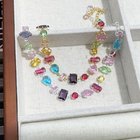 Collier en quartz synthétique coloré, zircon cubique coloré, pour femmes, luxe léger, niche haut de gamme, collier à perles, chaîne de clavicule