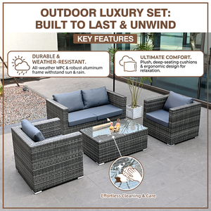 Set di Mobili da Giardino WMT in Rattan Intrecciato Resistente alle Intemperie con Cuscini, Moderno Set Divano per Esterni - Product Image 2