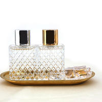 Flacon pulvérisateur de parfum en verre transparent de haute qualité 50 ml, design quadrillé gravé, impression sérigraphique, pompe pulvérisatrice, logo personnalisé BS