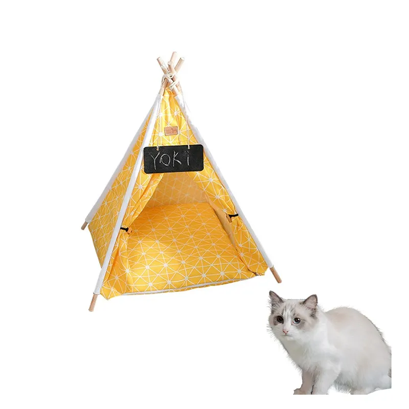 50X50X60Cm Kleine Pet Tent Milieuvriendelijk Hout Bedrukt Kat Tipi Bed Groothandel Outdoor Opvouwbare Wasbare Hond Tipi