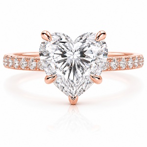 IGI Certified <b>Heart</b> Cut Lab Grown Diamond Engagement Ring 10K 14K 18K Solid Gold Pavé Band Fine Jewelry - Product Image 3