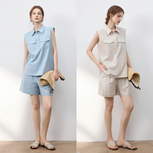 <b>Linen</b> Commuter Style Women's Suit <b>Set</b> Sleeveless Top And Shorts Two Piece <b>Set</b> Summer New Arrival Size 26 - Product Image 1