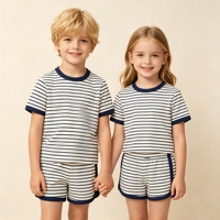 Ensemble de vêtements d'été pour bébé et enfant unisexe, haut court rayé en coton 230 g/m² et short, 2 pièces