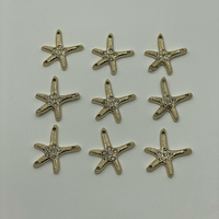 Étiquettes métalliques éco-responsables dorées mat effet cristal étoile de mer à deux trous, accessoires de couture personnalisés pour vêtements