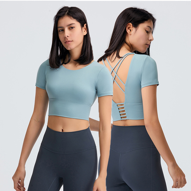 Women's Plus Size Yoga Crop Top Short Sleeve Workout Sportswear Quick-drying Breathable Four-Way Stretch Anti-Bacterial