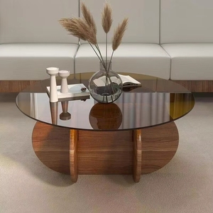 Living Room <strong>Black</strong> Nordic <strong>Round</strong> Tempered Glass Durable Luxury Wood Modern Coffee <strong>Tables</strong> for Home Furniture - Product Image 1