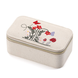 Luxury Small <strong>Box</strong> Packaging for Gift Halloween Square White Canvas Embroidered <strong>Jewelry</strong> <strong>Box</strong> with Metal Zipper and Custom Logo - Product Image 5