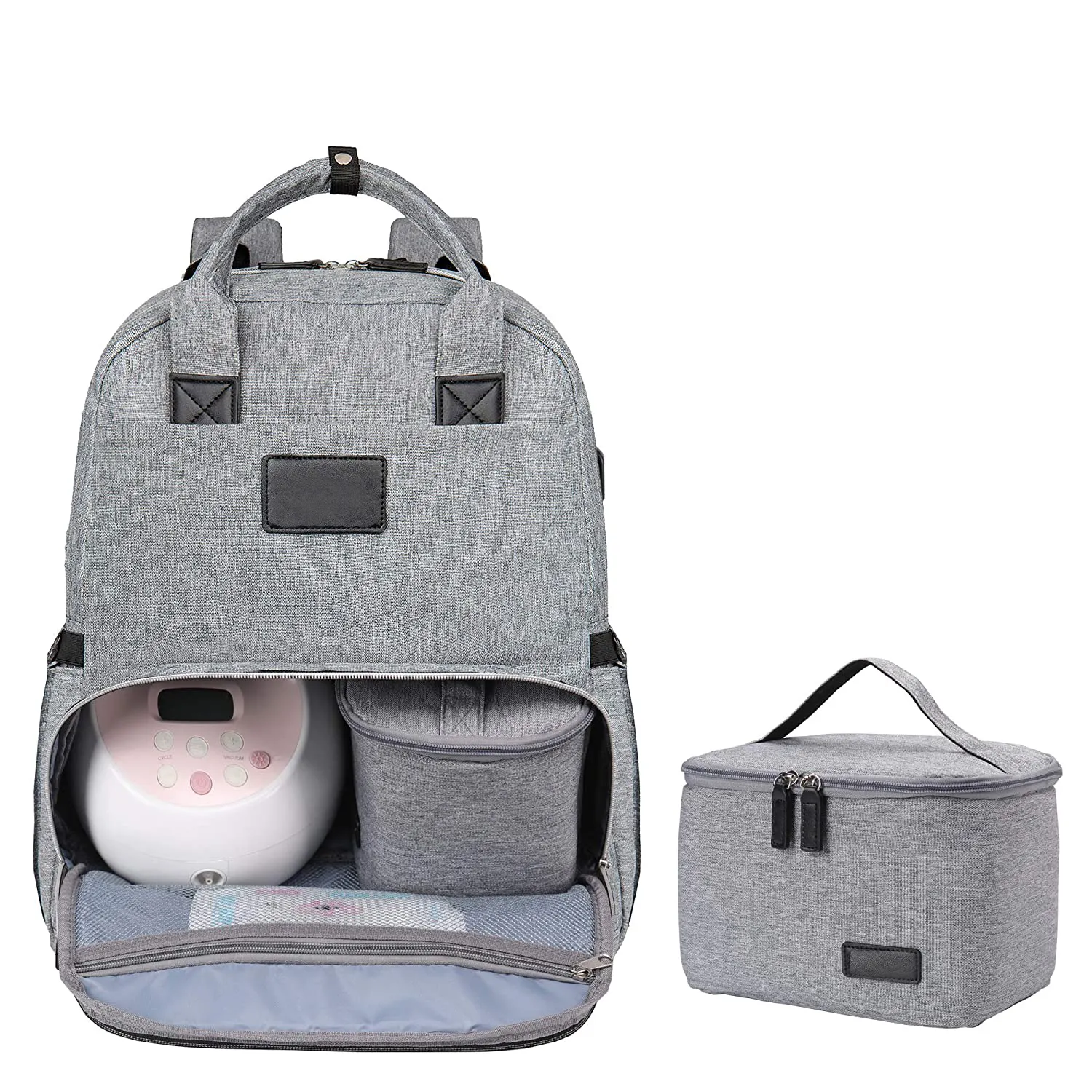 Diaper Bag Breast Pump Backpack - Multi-function Cooler and Moistureproof Bag Insulated Bags Legend Double Layer Food Polyester