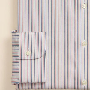 Chemises habillées pour hommes en Spandex/Polyester écologiques, à col rabattu, manches longues, en tissu Oxford rayé, infroissables, à motif pointillé - Product Image 4