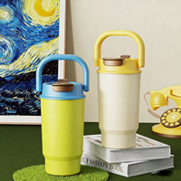 Gobelets isothermes en acier inoxydable 480 ml à double paroi, grande capacité personnalisable avec paille et poignée, pour café et boissons glacées