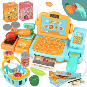 EPT Wholesale 24Pcs Kid Pretend Play Store Sound Recognition Fun Simulate Supermarket Cash Register Toy with Scanner