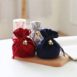 Bolsa de Terciopelo de Lujo con Cordón, Bolsas de Embalaje con Logotipo Personalizado, Bolsa para Joyería, Bolsa Redonda Pequeña para Dulces para Bodas - Product Image 3