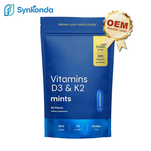Suplemento de Vitamina D3 K2, Mentas <span class=keywords><strong>Sin</strong></span> Azúcar, 5000 UI, 200 mcg MK-<span class=keywords><strong>7</strong></span>, Apoyo Inmunológico, Mejora el Estado de Ánimo, Salud Ósea, <span class=keywords><strong>Sin</strong></span> Aspartamo, Sabor a Menta - Product Image 1
