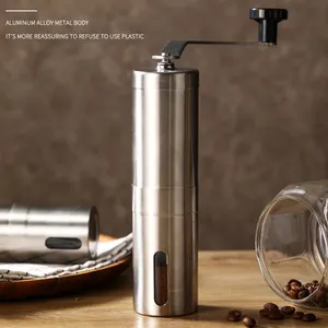 Penggiling kopi Manual untuk mesin emboss Prancis pegangan tangan Mini K Cup Brushed Stainless Steel portabel penggiling kerucut