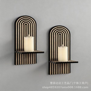 Wooden <b>Wall</b> <b>Mounted</b> Decorative <b>Shelf</b> Geometric Shape Single Layer For Bedroom Living Room Display Rack - Product Image 4
