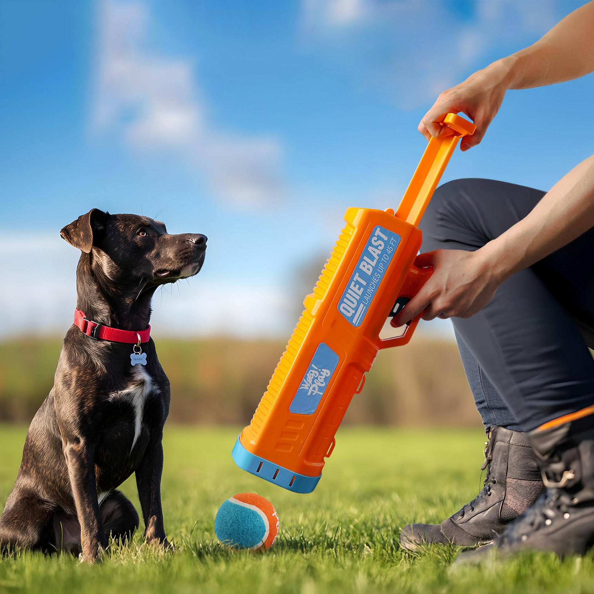 Dog Ball Launcher Pet Outdoor Sports Fetch Training Dog ABS Tennis Ball Long Distance 15m Handheld Launcher Pet Accessories