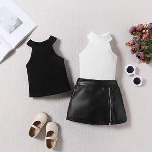 2024 Verão Meninas Moda Terno Logotipo Personalizado Infantil Vestuário Set Colete Top e Saia com Padrão Sólido Ordem Mínima 2pcs - Product Image 2