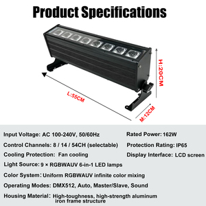 Barra de Luz LED Recargable de 9 x 18 W, 4 Horas de Duración, RGBWAUV 6 en 1, Control de Píxeles Inalámbrico, IP65, para Escenarios, Fiestas, Bodas, Alquiler - Product Image 4