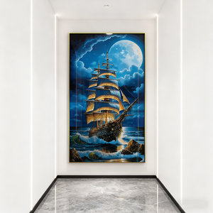 Personnalisé Homedecor Entrée <span class=keywords><strong>Peinture</strong></span> Couloir Salon Wallart <span class=keywords><strong>Peinture</strong></span> Mer Paysage <span class=keywords><strong>Voilier</strong></span> Cristal Porcelaine <span class=keywords><strong>Peinture</strong></span> LED - Product Image 4