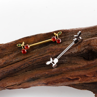 Vente en gros de barres de piercing pour mamelons en titane ASTM F136, sans filetage, en forme de cerise, bijoux de piercing corporel, anneau de mamelon en titane
