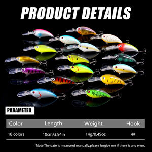 Promotion : Leurre de pêche artificiel en plastique dur, 10 cm, 14 g, type crankbait, plongeant profond, avec longue palette - Product Image 4