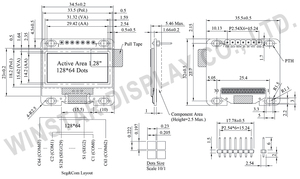 Pantalla OLED de Matriz Pasiva COG+PCB de 1.28 Pulgadas, 128x64, WEA012864L(SPI), Temperatura de Funcionamiento -40 ° C+80 ° Instrumento industrial C IC SH1106 - Product Image 6