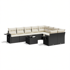 Ensemble de canapés de jardin en rotin noir avec coussins crème, mobilier d'extérieur au design contemporain, résistant à l'eau et aux UV, en rotin PE - Product Image 1