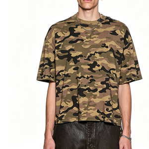 Custom Camo Dtg Print Tee Streetwear Men Heavyweight Cotton Camouflage Street <b>Tshirt</b> - Product Image 2