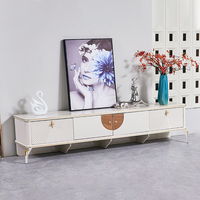 Ensemble Meuble TV et Table Basse Blancs Modernes et Simples, Grand Meuble de Rangement Carré en Bois de Luxe pour Salon