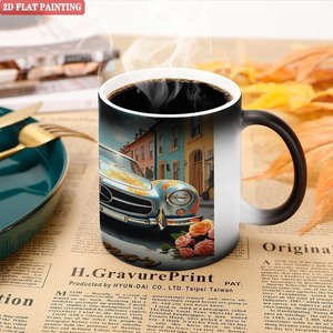 Taza Blanca de Cerámica de 11 oz, Taza que Cambia de Color con el Calor, con Diseño de Arte para Automóviles - Product Image 5