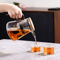 Théière en verre borosilicate BP12, vente directe usine, avec infuseur à thé, presse-tasse, couvercle magnétique rotatif et couvercle en bois