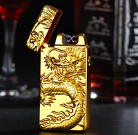 Briquet à double arc USB avec dragon en relief, rechargeable, coupe-vent, personnalité créative, homme, impulsions, support de téléphone électronique