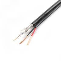 Cable Coaxial RG59 Siamés para CCTV con 2 Hilos de Alimentación, 75 Ohmios, Cubierta de PVC Trenzada de Cobre para Instalación de Cámaras de Seguridad